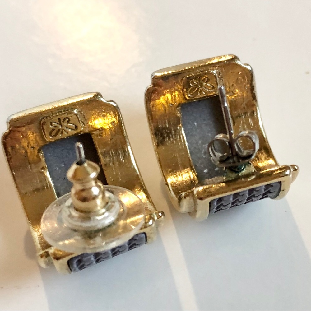 Vintage Weekenders | Pierced Gold Blue Earrings - Picture 4 of 5
